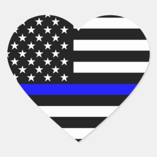 Thin Blue Line American Flag Black en White Hart Sticker