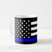 Thin Blue Line American Flag Black en White Koffiemok (Voorkant links)