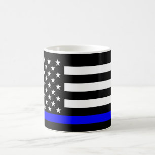 Thin Blue Line American Flag Black en White Koffiemok