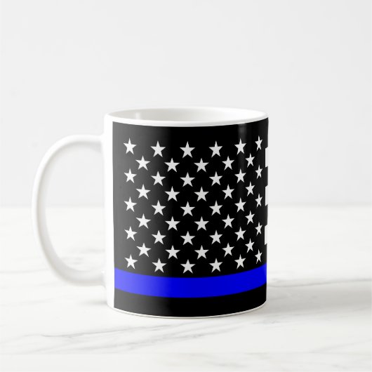Thin Blue Line American Flag Black en White Koffiemok (Links)