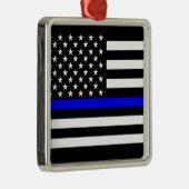 Thin Blue Line American Flag Black en White Metalen Ornament (Rechts)