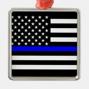 Thin Blue Line American Flag Black en White Metalen Ornament