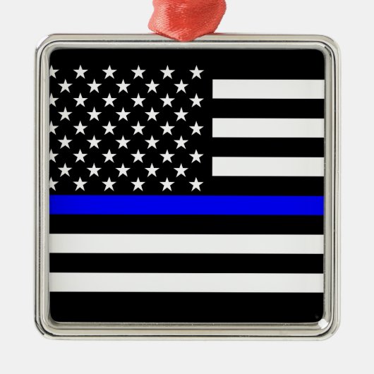 Thin Blue Line American Flag Black en White Metalen Ornament (Voorkant)