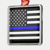 Thin Blue Line American Flag Black en White Metalen Ornament (Links)