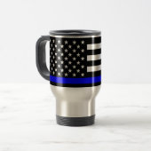 Thin Blue Line American Flag Black en White Reisbeker (Voorkant links)