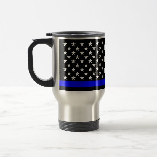 Thin Blue Line American Flag Black en White Reisbeker (Links)