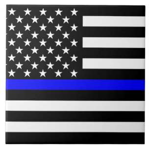 Thin Blue Line American Flag Black en White Tegeltje