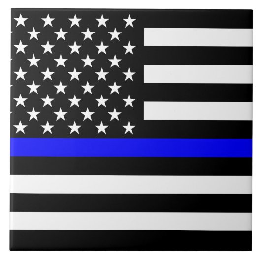 Thin Blue Line American Flag Black en White Tegeltje (Voorkant)