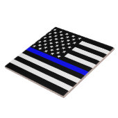 Thin Blue Line American Flag Black en White Tegeltje (Zijkant)