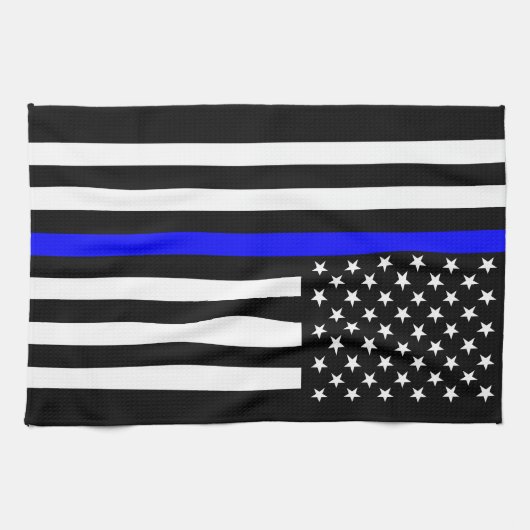Thin Blue Line American Flag Black en White Theedoek (Horizontaal)