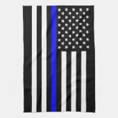 Thin Blue Line American Flag Black en White Theedoek (Verticaal)