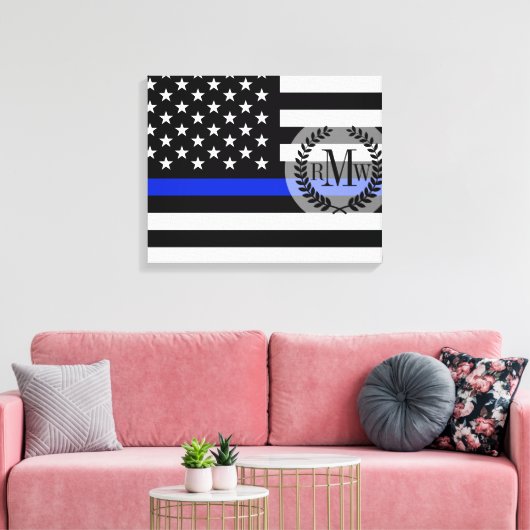 Thin Blue Line American Flag Canvas Afdruk (Insitu (Woonkamer))