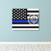 Thin Blue Line American Flag Canvas Afdruk (Insitu (Houten vloer))