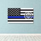Thin Blue Line American Flag Canvas Afdruk (Insitu (Houten vloer))