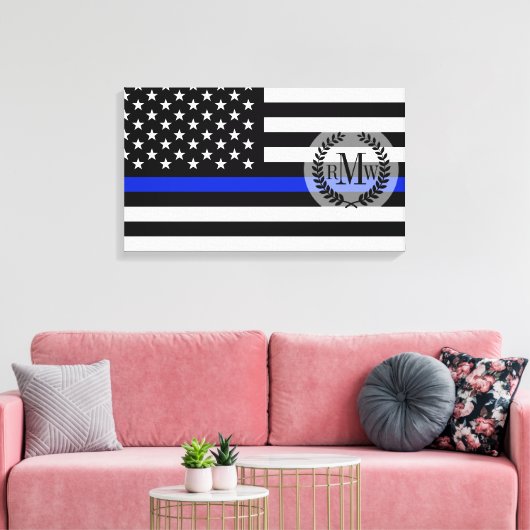 Thin Blue Line American Flag Canvas Afdruk (Insitu (Woonkamer))