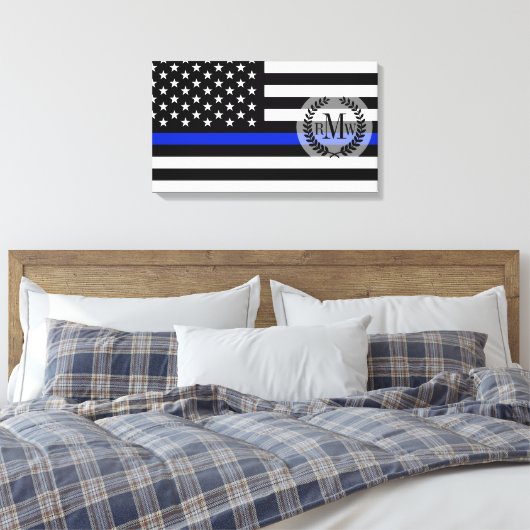 Thin Blue Line American Flag Canvas Afdruk (Insitu (Slaapkamer))
