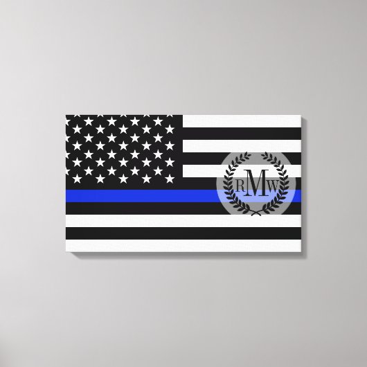Thin Blue Line American Flag Canvas Afdruk (Voorkant)