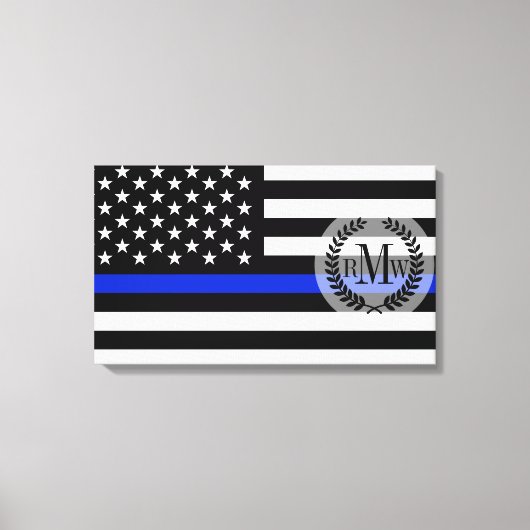 Thin Blue Line American Flag Canvas Afdruk (Voorkant)