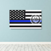 Thin Blue Line American Flag Canvas Afdruk (Insitu (Houten vloer))