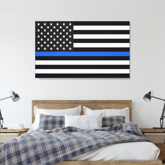 Thin Blue Line American Flag Canvas Afdruk (Insitu (Slaapkamer))