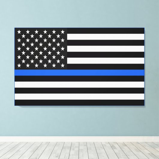 Thin Blue Line American Flag Canvas Afdruk (Insitu (Houten vloer))