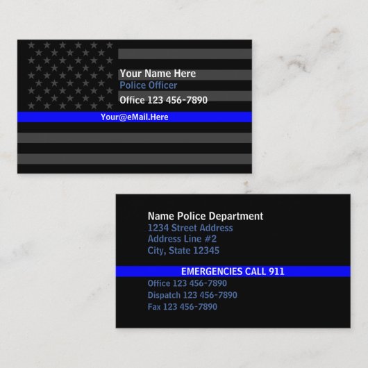 Thin Blue Line American Flag Contact Visitekaartje (Voorkant / Achterkant)