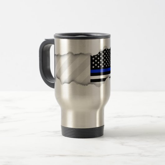 Thin Blue Line American Flag Custom Name Reisbeker (Voorkant links)