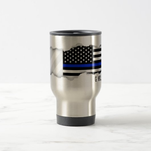 Thin Blue Line American Flag Custom Name Reisbeker (Center)