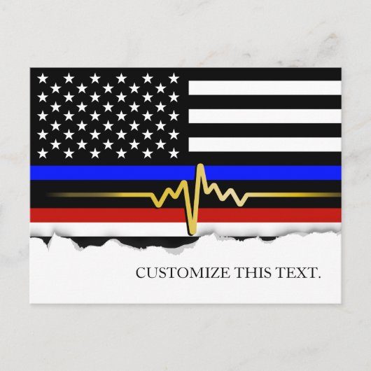 Thin Blue Line American Flag Custom text Briefkaart (Voorkant)