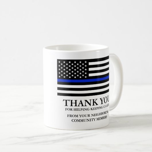 Thin Blue Line American Flag Custom Text Hartelijk Koffiemok (Voorkant rechts)