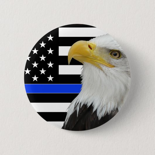 Thin Blue Line American Flag Eagle Pin/ Ronde Button 5,7 Cm (Voorkant)