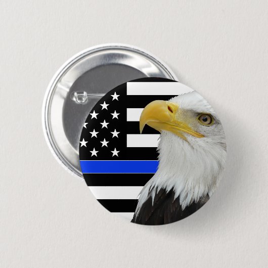Thin Blue Line American Flag Eagle Pin/ Ronde Button 5,7 Cm (Voorkant /achterkant)