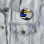 Thin Blue Line American Flag Eagle Pin/ Ronde Button 5,7 Cm (In situ)