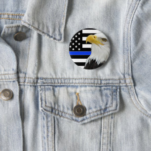 Thin Blue Line American Flag Eagle Pin/ Ronde Button 5,7 Cm