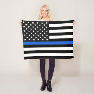 Thin Blue Line American Flag Fleece Deken