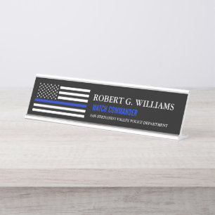 Thin Blue Line American Flag Gepersonaliseerd Bureau Naambordje