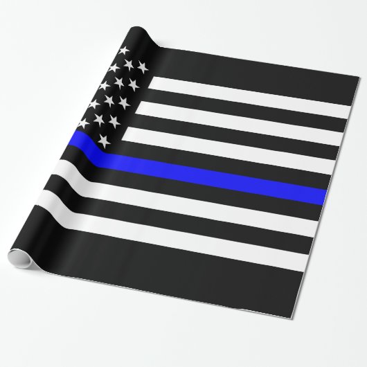 Thin Blue Line American Flag Graphic Decor Cadeaupapier (Uitgerold)