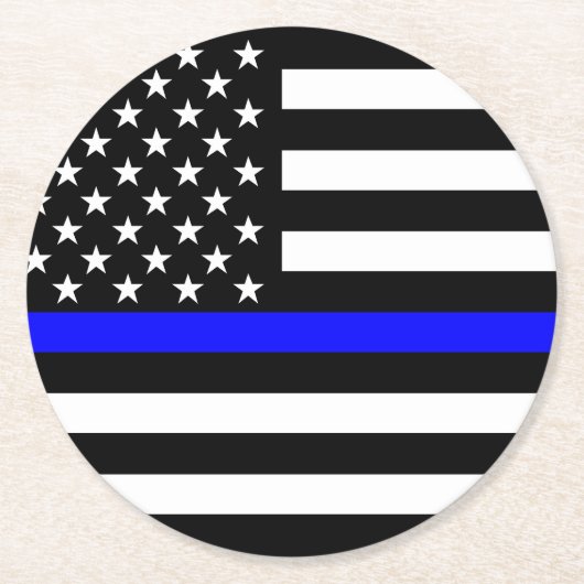 Thin Blue Line American Flag Graphic Decor Ronde Kartonnen Onderzetter (Voorkant)