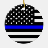 Thin Blue Line American Flag Keramisch Ornament (Voorkant)