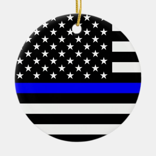 Thin Blue Line American Flag Keramisch Ornament (Voorkant)