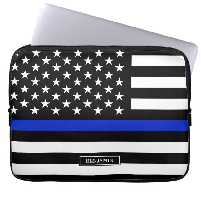 Thin Blue Line American Flag Laptop Sleeve (Voorkant)