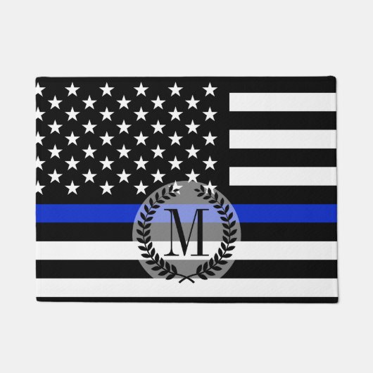 Thin Blue Line American Flag Monogram Deurmat (Voorkant)