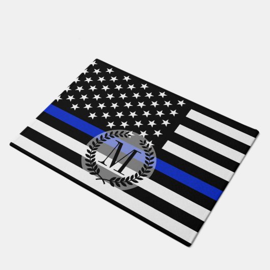 Thin Blue Line American Flag Monogram Deurmat (Schuin)