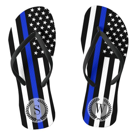 Thin Blue Line American Flag Monogram Teenslippers (Voetbed)