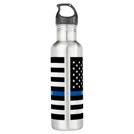 Thin Blue Line American Flag Monogram Waterfles (Achterkant)