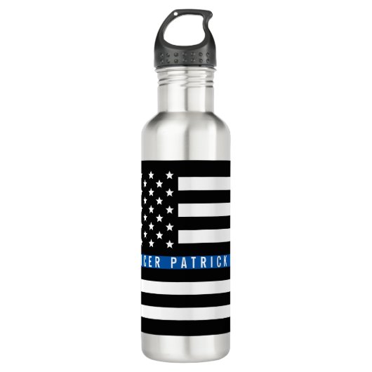 Thin Blue Line American Flag Monogram Waterfles (Voorkant)