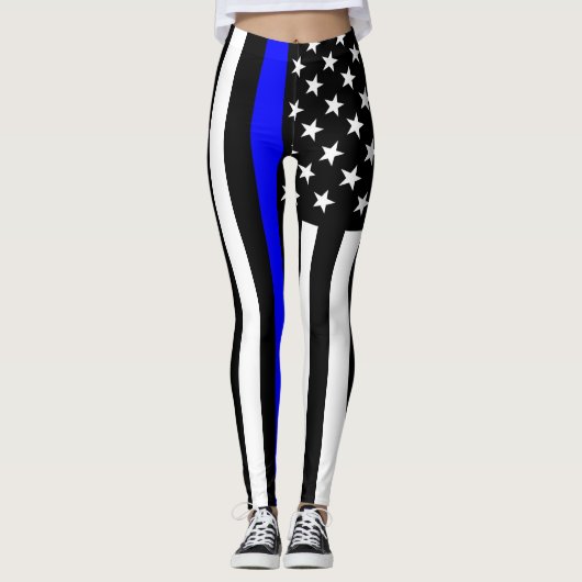 Thin Blue Line American Flag op afbeelding Leggings (Voorkant)