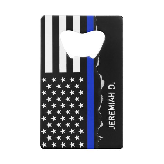 Thin Blue Line American Flag op maat Creditkaart Flessenopener (Voorkant)