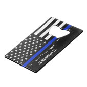 Thin Blue Line American Flag op maat Creditkaart Flessenopener (Voorkant Gekanteld)