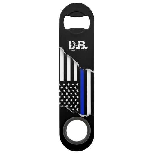 Thin Blue Line American Flag op maat Speed Flessenopener (Voorkant)
